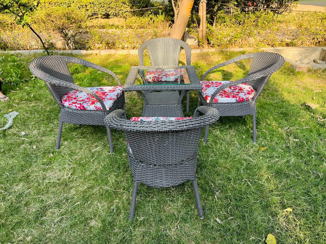 RATTAN INDIA D-8 Chairs Table Set 4+1 Wicker Patio Furniture Sets 4 Chair and 1 Table with Cushions for Garden Balcony Bedroom Powder Coated Frame Uv Protected Wicker AC_15-image-40