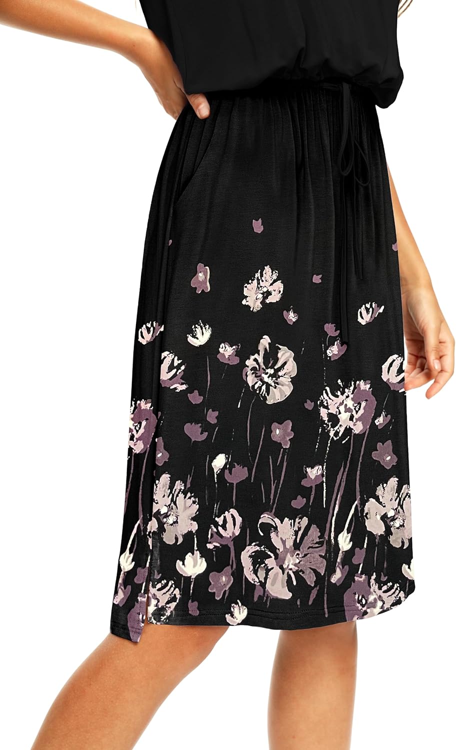 Simier Fariry Women Summer Sleeve Teacher Travel Work Casual Midi Dress Floral Black L - Image 2