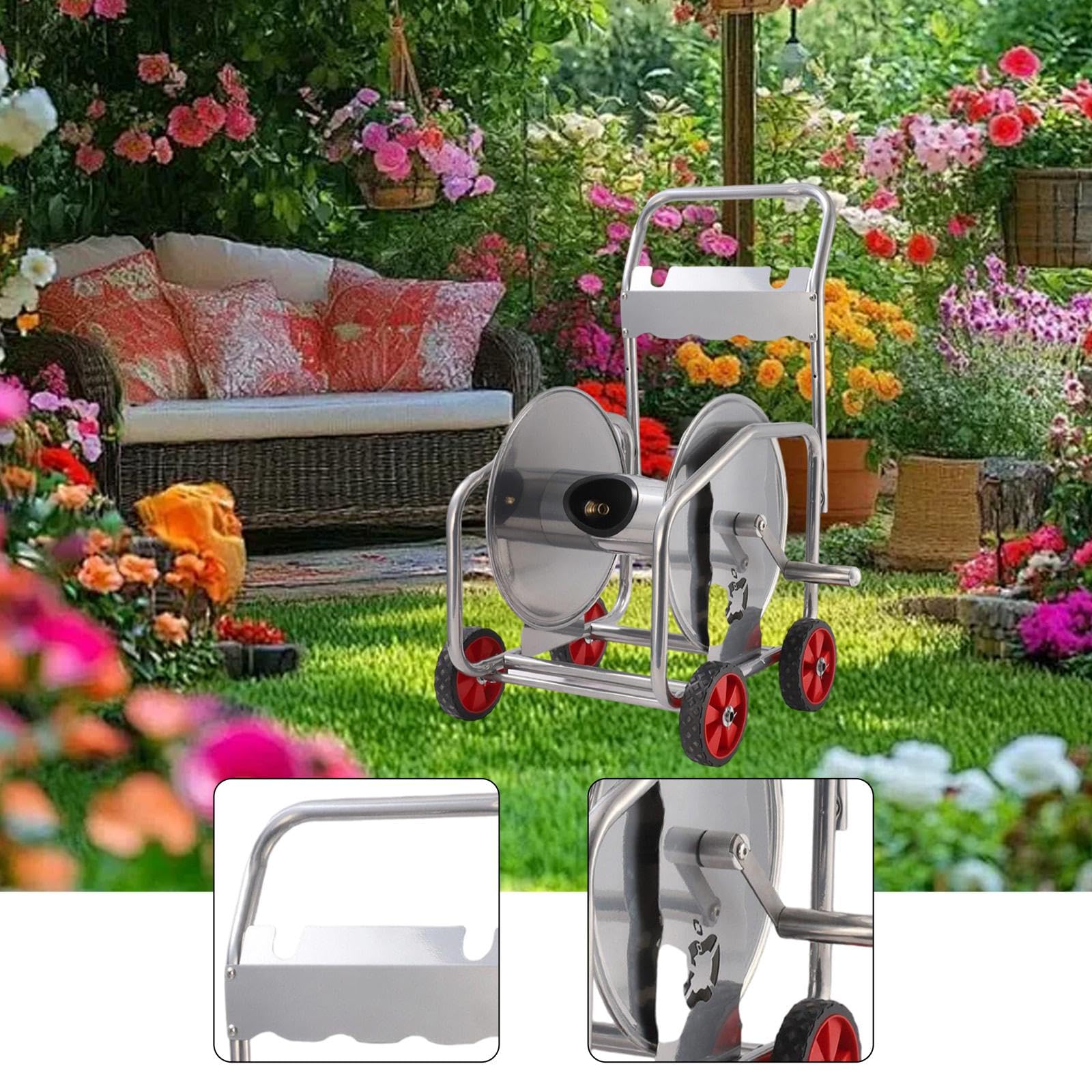 Avvolgitubo da Giardino su Carrello, Avvolgitubo da Giardino Industriale con Ruote, Supporto per Piantagione All'aperto, Mobile