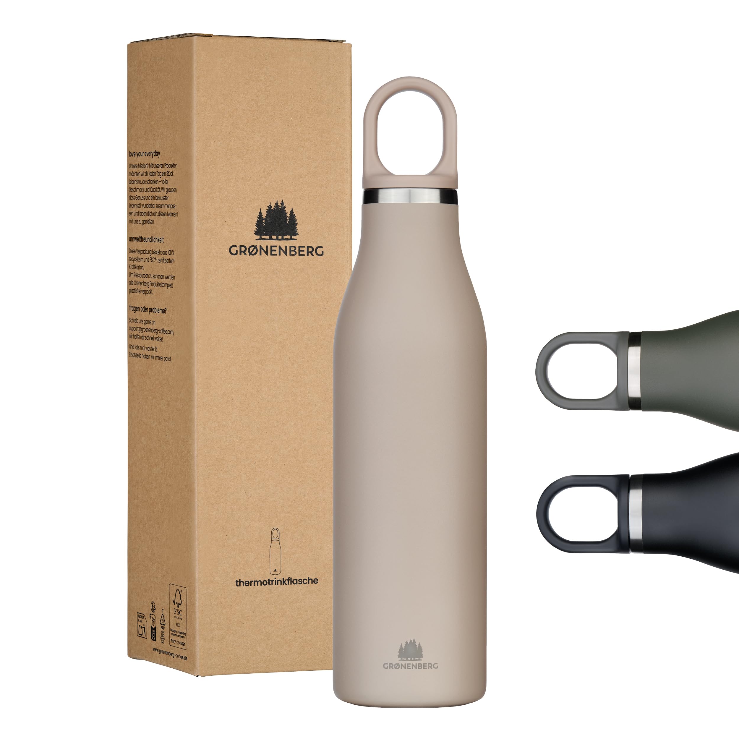 Groenenberg Trinkflasche Edelstahl 500ml oder 750ml – Isolierte Vakuumflasche, auslaufsicher und kohlensäuregeeignet