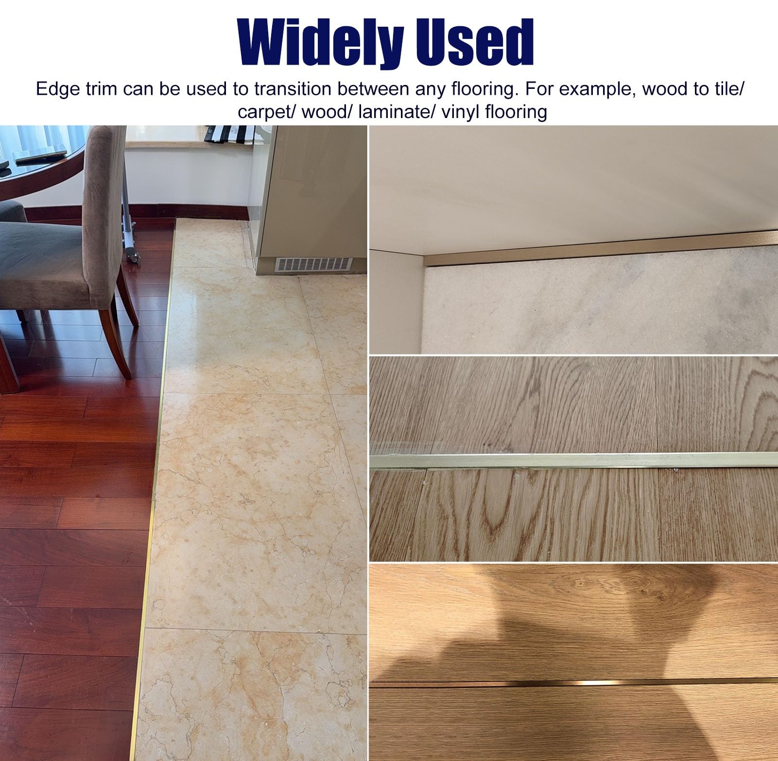 Perfil de Transición para Suelo Latón Macizo Cepillado Tira de Transición para Suelos, Moldura en T Recortable Moldura de Borde para Puerta, Barra de Conexión para Suelos de Madera/ Vinilo/ Azulejo/ L