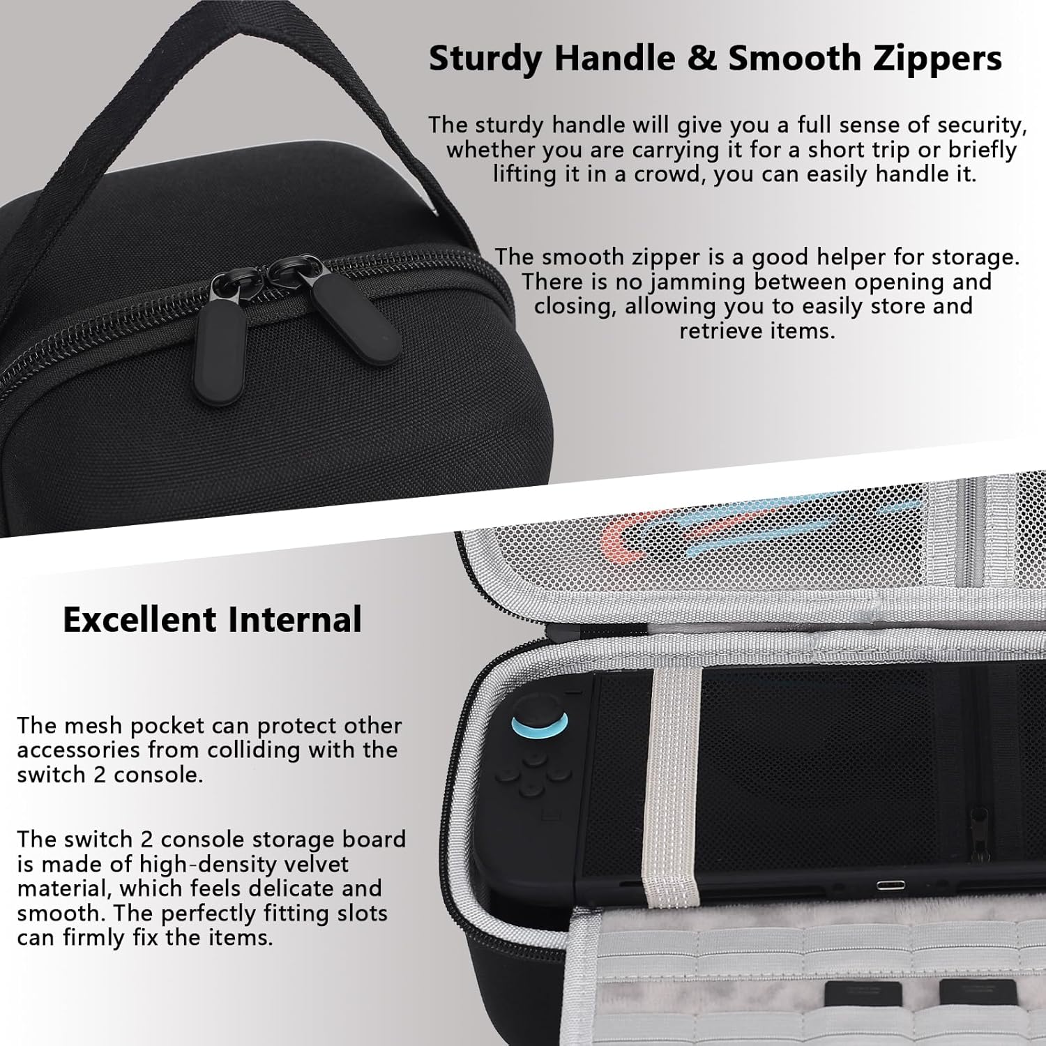 Dronside Travel Carrying Case for Nintendo Switch 2, Large Capacity Hard Shell Protective Case with Removable Strap Fits for Switch 2 Console, AC Charger Adapter and Switch 2 Dock Accessories - Image 4