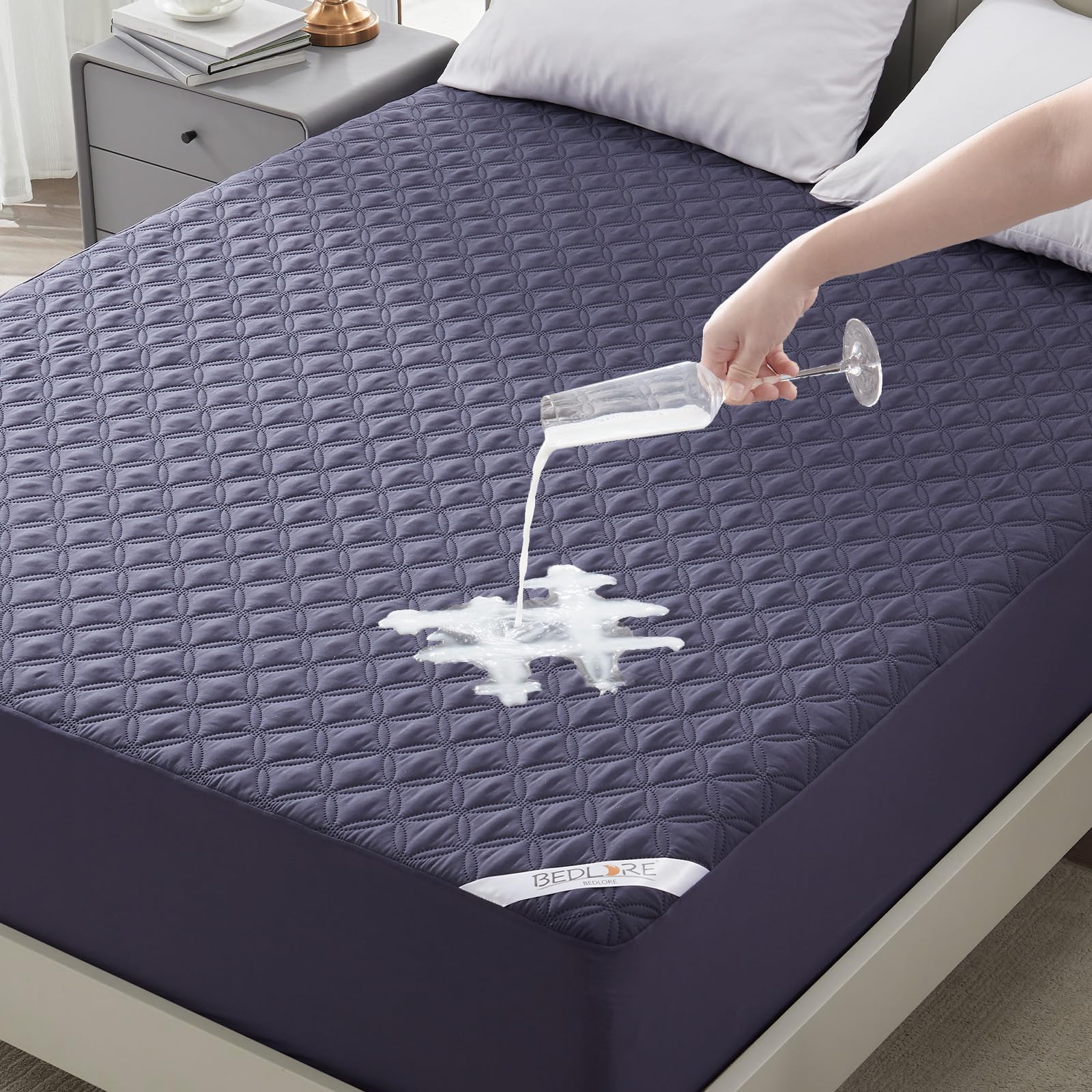 BEDLORE Matratzenschoner 160 x 200 cm, wasserdichte Matratzenauflage, geräuschloser Matratzenbezug mit tiefer Tasche – weich, atmungsaktiv und komfortabel (Blau)