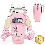 LOKASS Personalized Water Bottle Holder with Strap for Stanley Cup Accessories 40 oz Tumbler, Initial Water Bottle Carrier Bag W/Phone Pocket, for Women,Ideal for Thanksgiving/Christmas/New Year