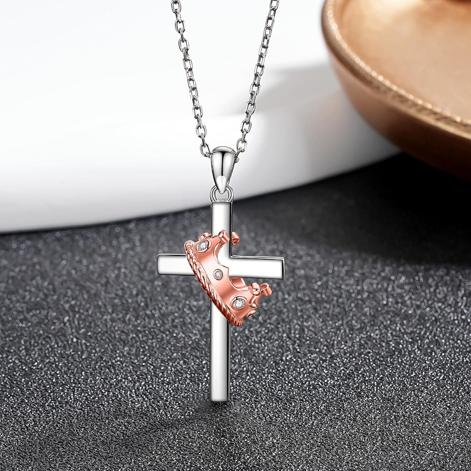 Crown Cross Necklace 925 Sterling Silver Dainty Cross Pendant with Crown First Communion Necklaces Jewelry Gifts for Women