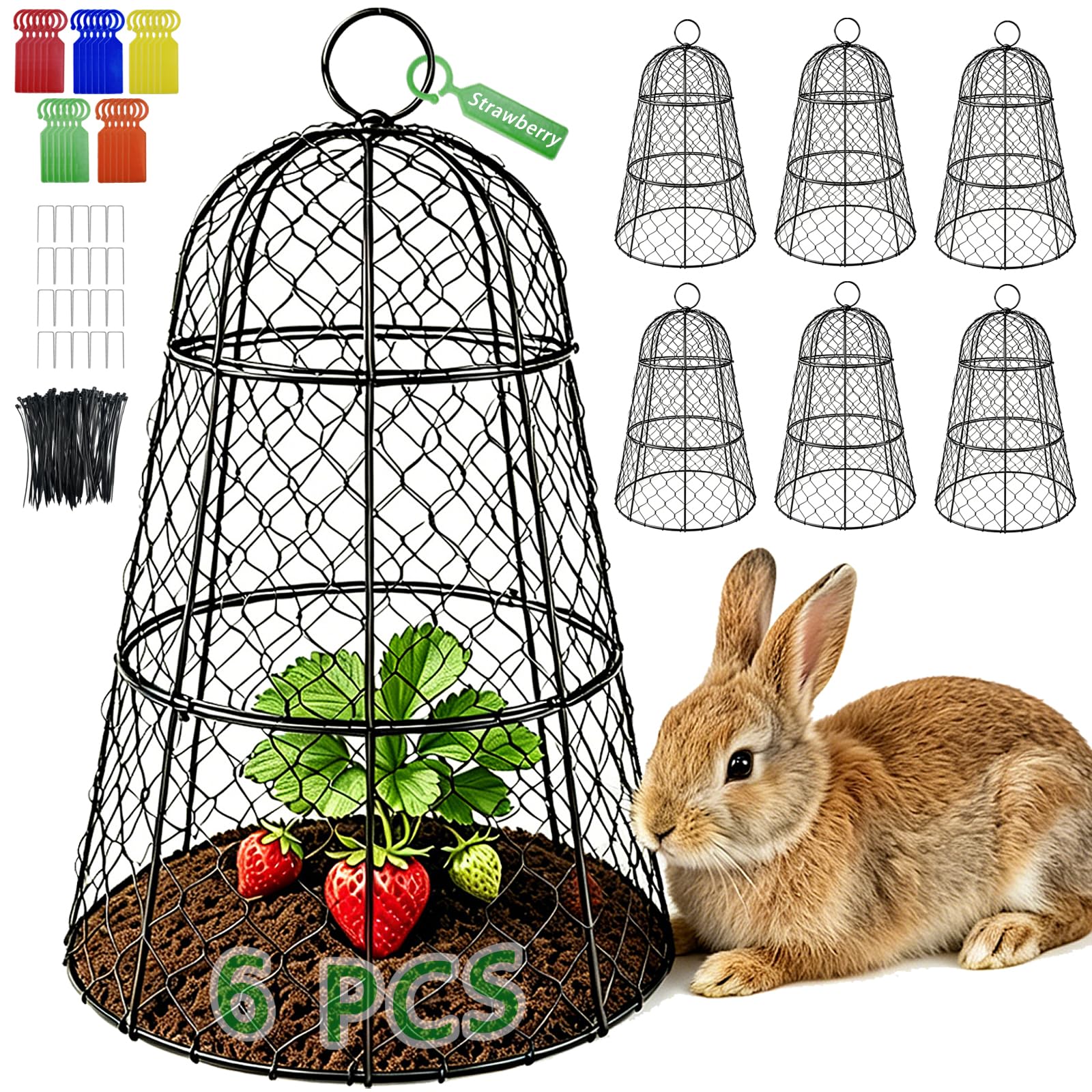 6 PCS Chicken Wire Plant Covers Protectors ,45CM×29CM Rustproof Heavy Duty Metal Plant Cage with Stakes & Labels, Modular Garden Cloches Design for Seedlings Flowers vegetables Protect from Animals-picture-26