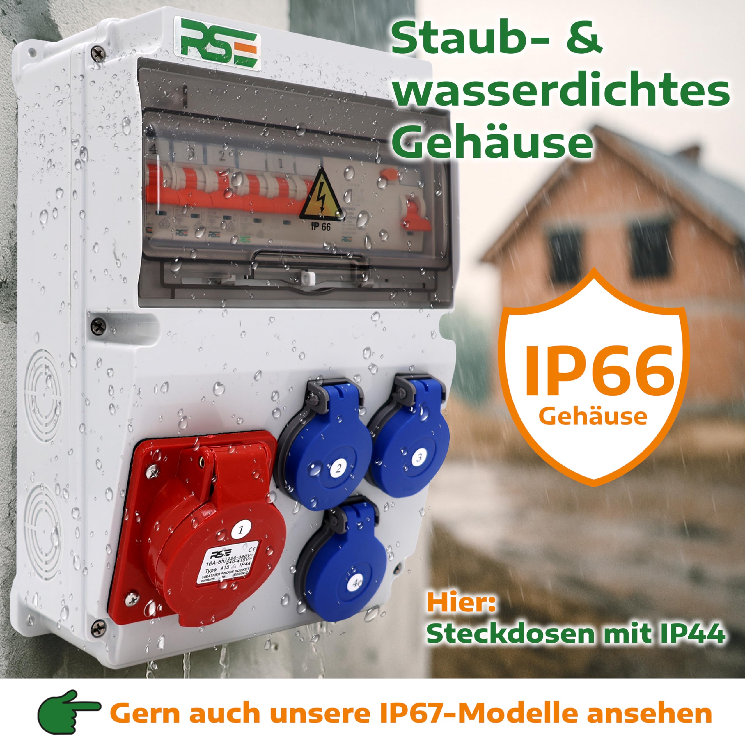 Distributore Di Corrente Da Parete IP65 - 1x32A + 1x16A + 3x230V, Con LS+FI, Pre-cablato