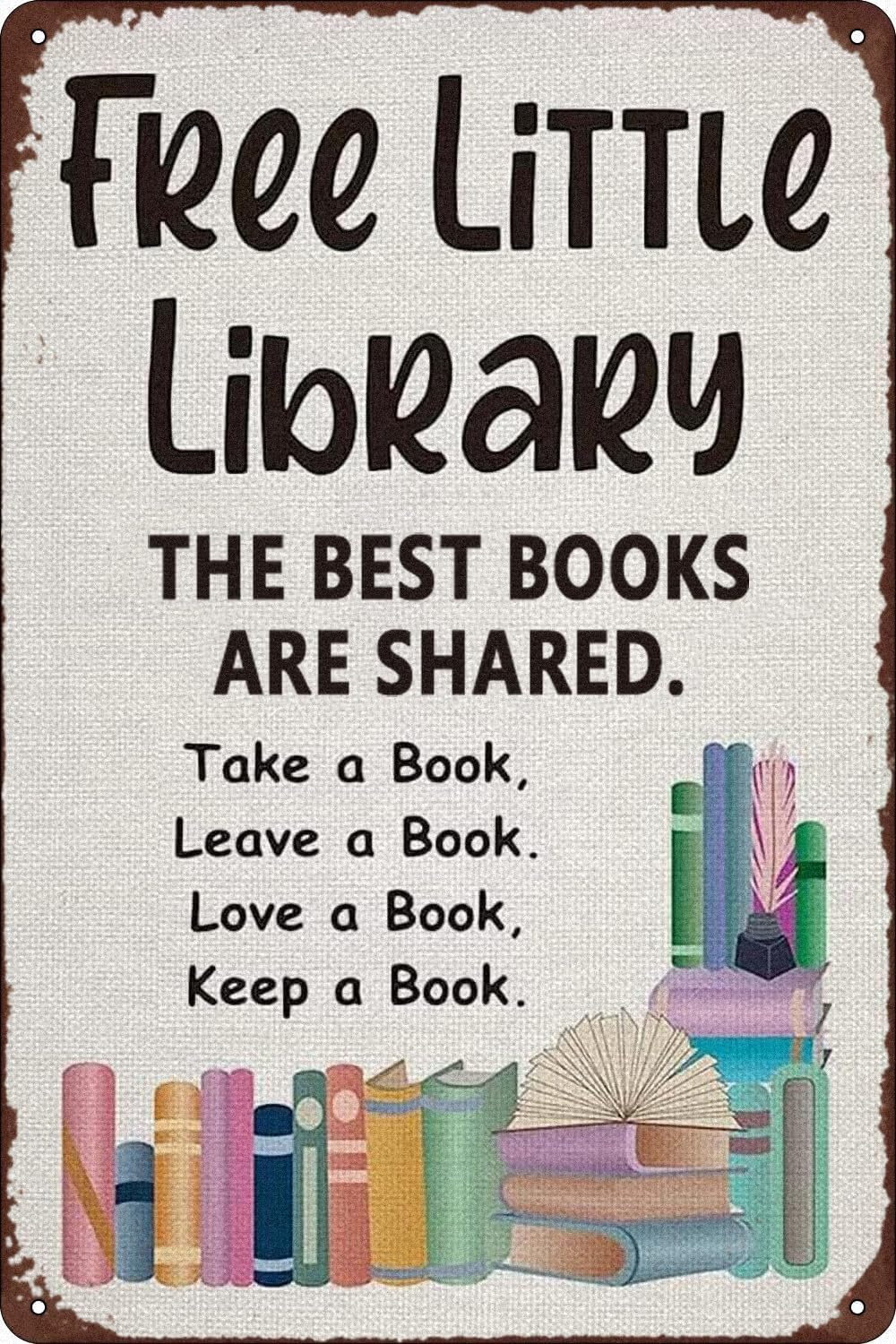 Nuboxx Ni-105 Tin Sign Free Little Library For Home Yard Farm Garden Garage Inspirational Quote Wall Decor Vintage Tin Sign 8X12 Inch