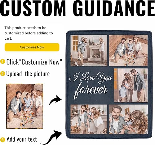 Miniatura 2 de DIYKST Mantas personalizadas con fotos y texto, manta personalizada de collage de 5 fotos, manta personalizada con imágenes, para memoria familiar,