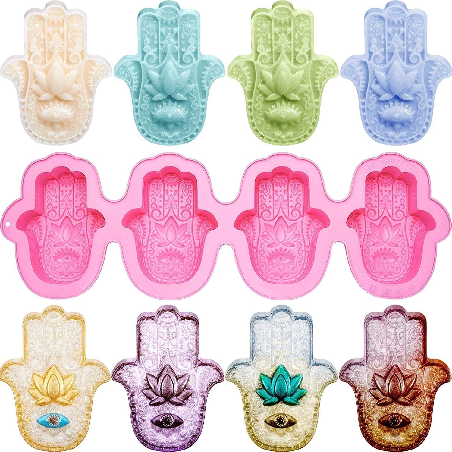 Silicone Soap Molds, 4 Cavities Hand of Fatima Silicone Molds, for Making Silicone for Fatima Palm Amulet Casting Crafts, Loaf Soap Molds Candle Mold for DIY Soap Candle Making Pink