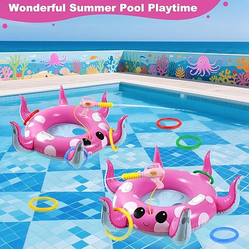 Vista 7 de Octopus Kids Pool Float with Water Gun - Toddler Inflatable Pool Toys for Kids 3-12 Years Old Summer Pool Parties & Outdoor Water Fights Children's