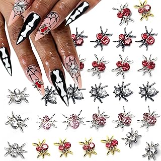 30 Pcs Halloween Spider Nail Charms - 3D Art DIY Gems Set, Shiny Alloy Designs, Rhinestones for Acrylic Nails, Horror Jewelry Decoration