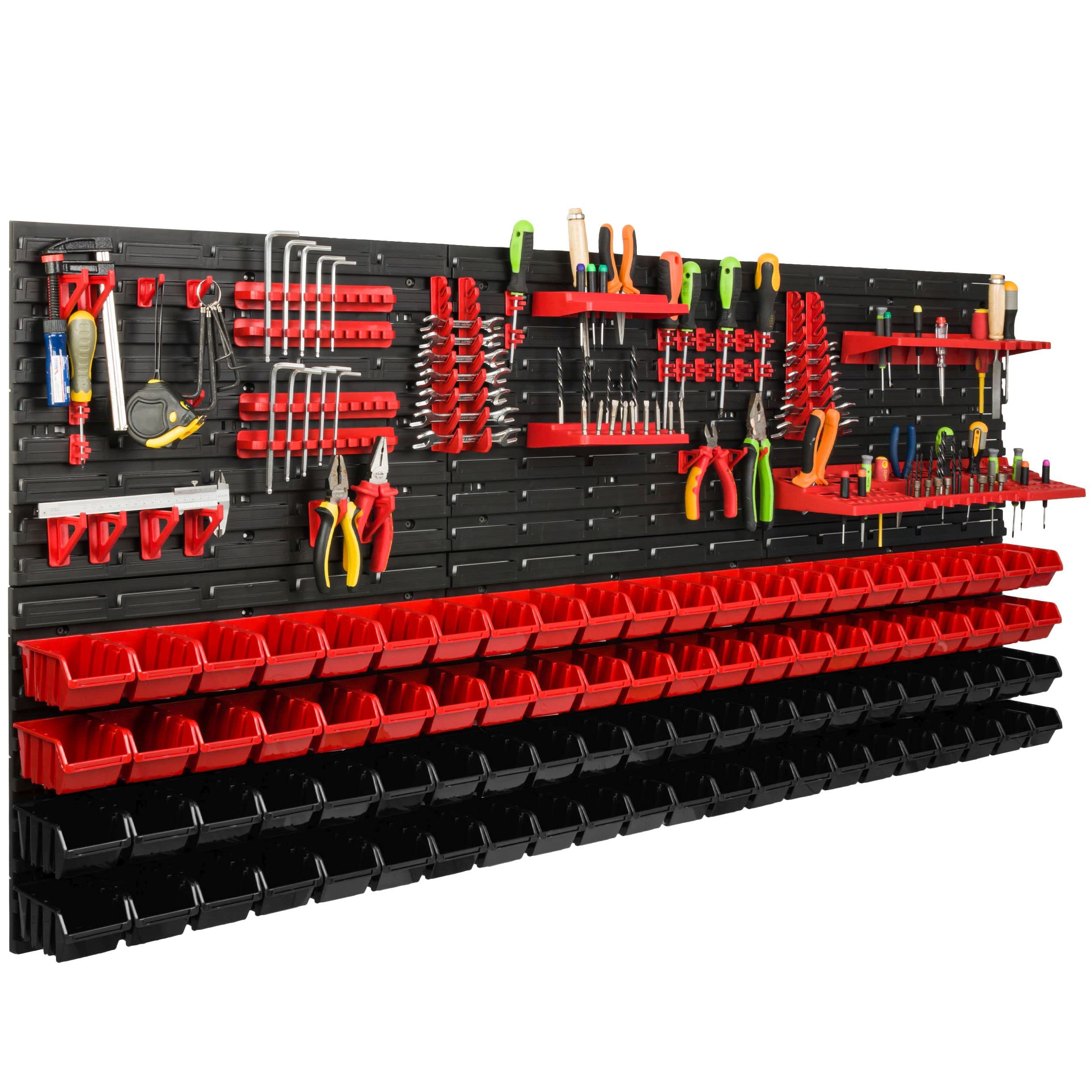 Scaffale da officina, 172 x 78 cm, 88 pezzi, con supporti per attrezzi e scatole impilabili, pannelli da parete, scaffali extra resistenti, per merci, garage, scaffali