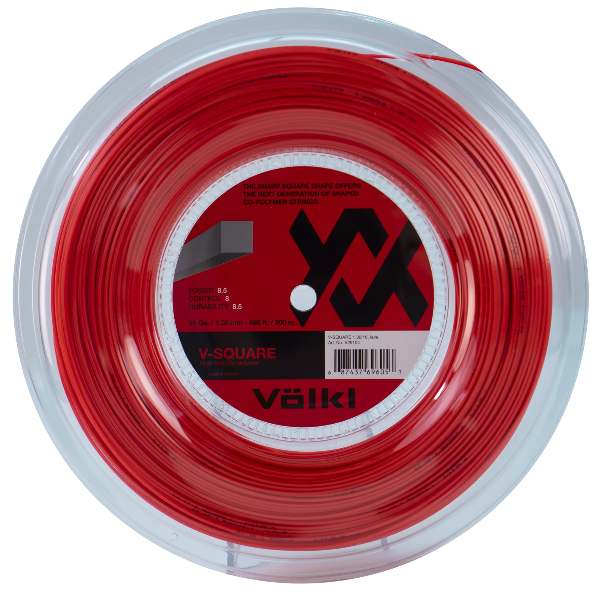 Volkl V-Square Tennis Racket Rope, Final Rotation and Feel Solidity, Square Shape Co-Polymer (Lava, 16, Spool)
