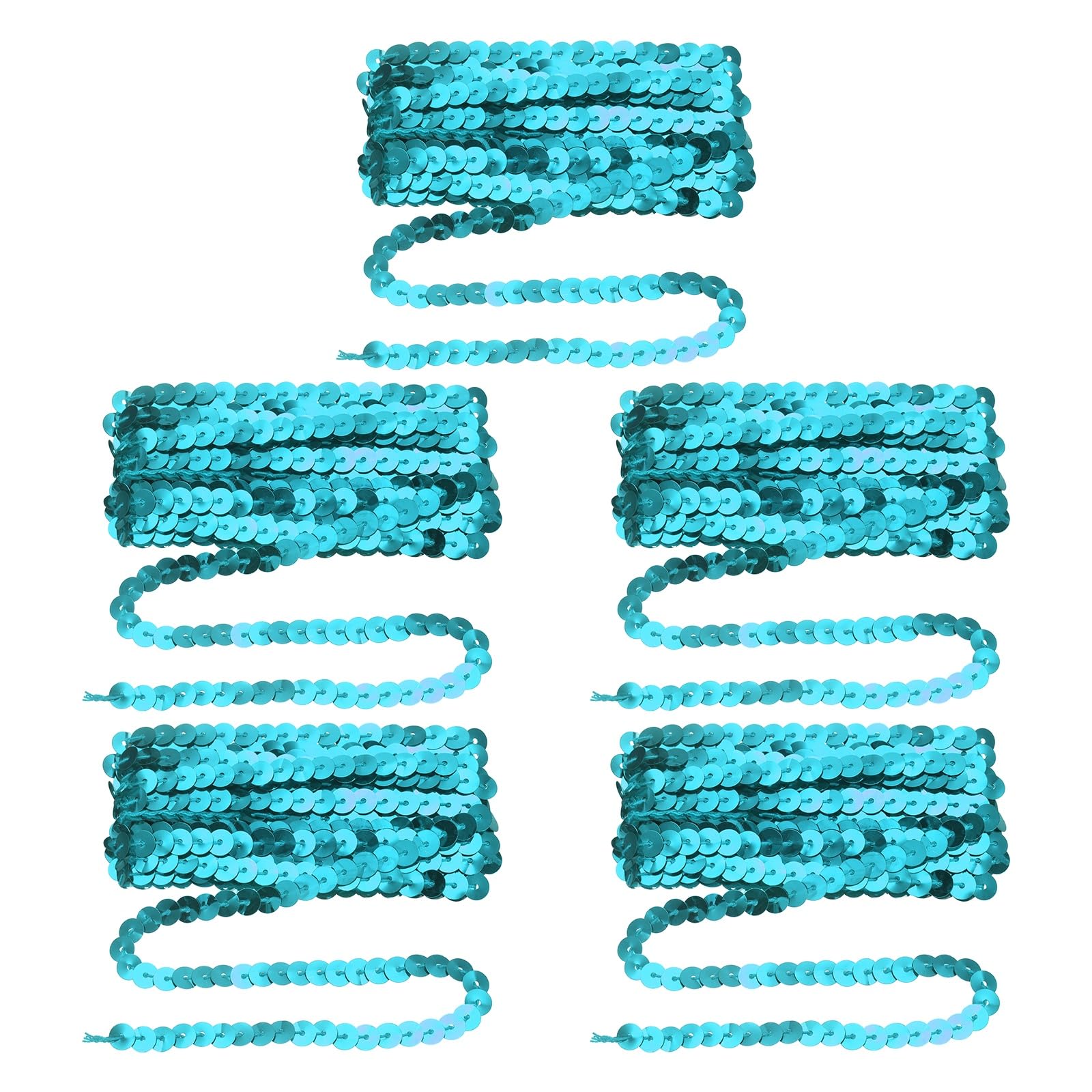 sourcing map 5 Pcs Flat Sequin Trim, 6mm 3.3 Yard Round Spangle Flat Sequin Strip Paillette Spool Ribbon Trim Sewing String for DIY Crafts Costume Embellish, Lake Blue