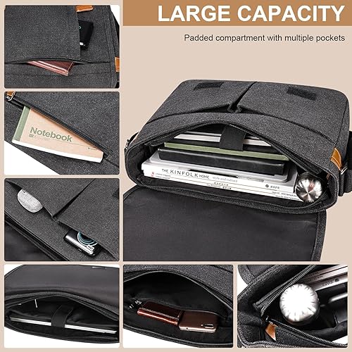 Miniatura 3 de Estarer Bolsas de mensajero para hombres y mujeres, de 13 a 14 pulgadas, resistentes al agua, bandolera, lona, gris, 13 inch Velcro closed