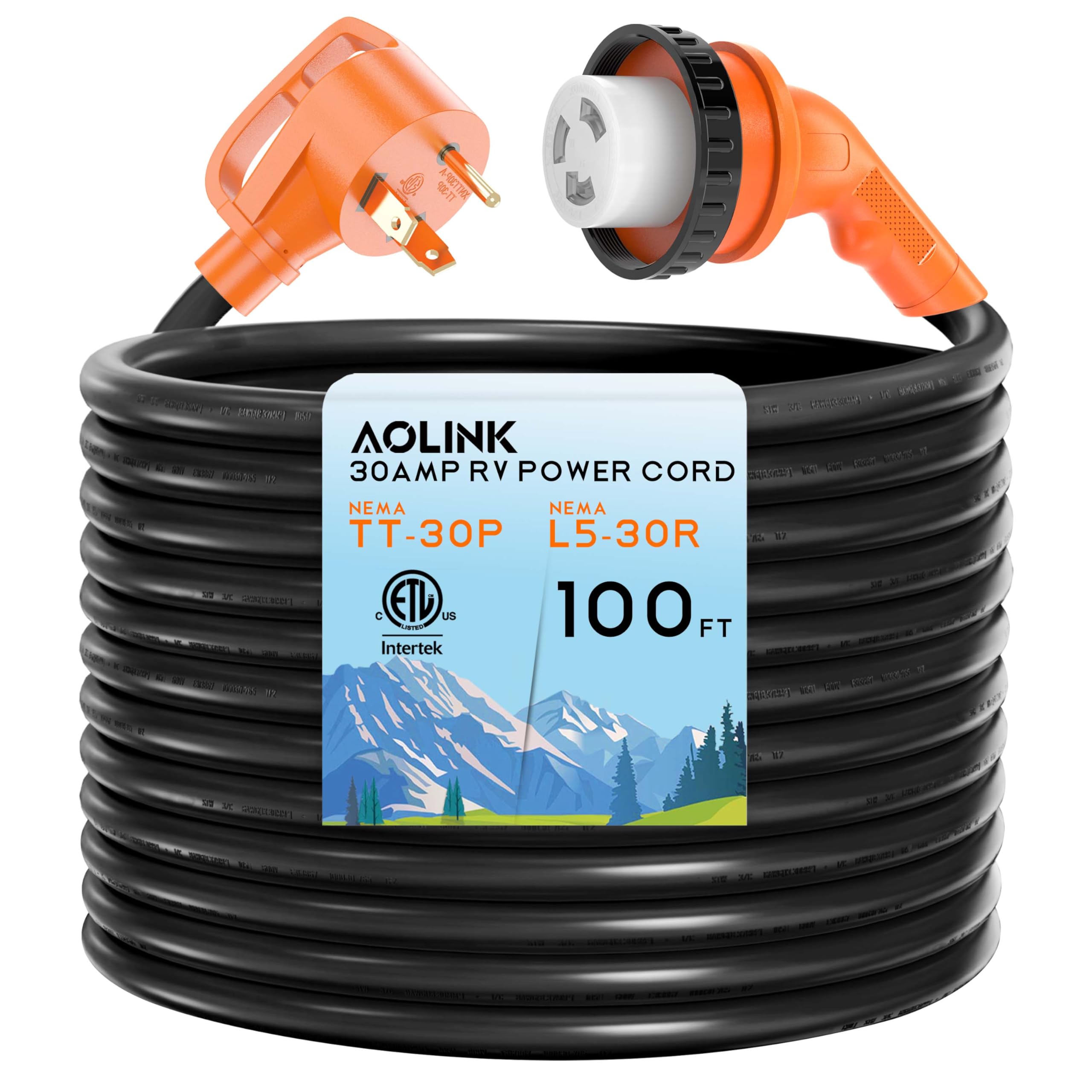30 Amp 100 Feet RV Power Cord with 135° Designed Handle