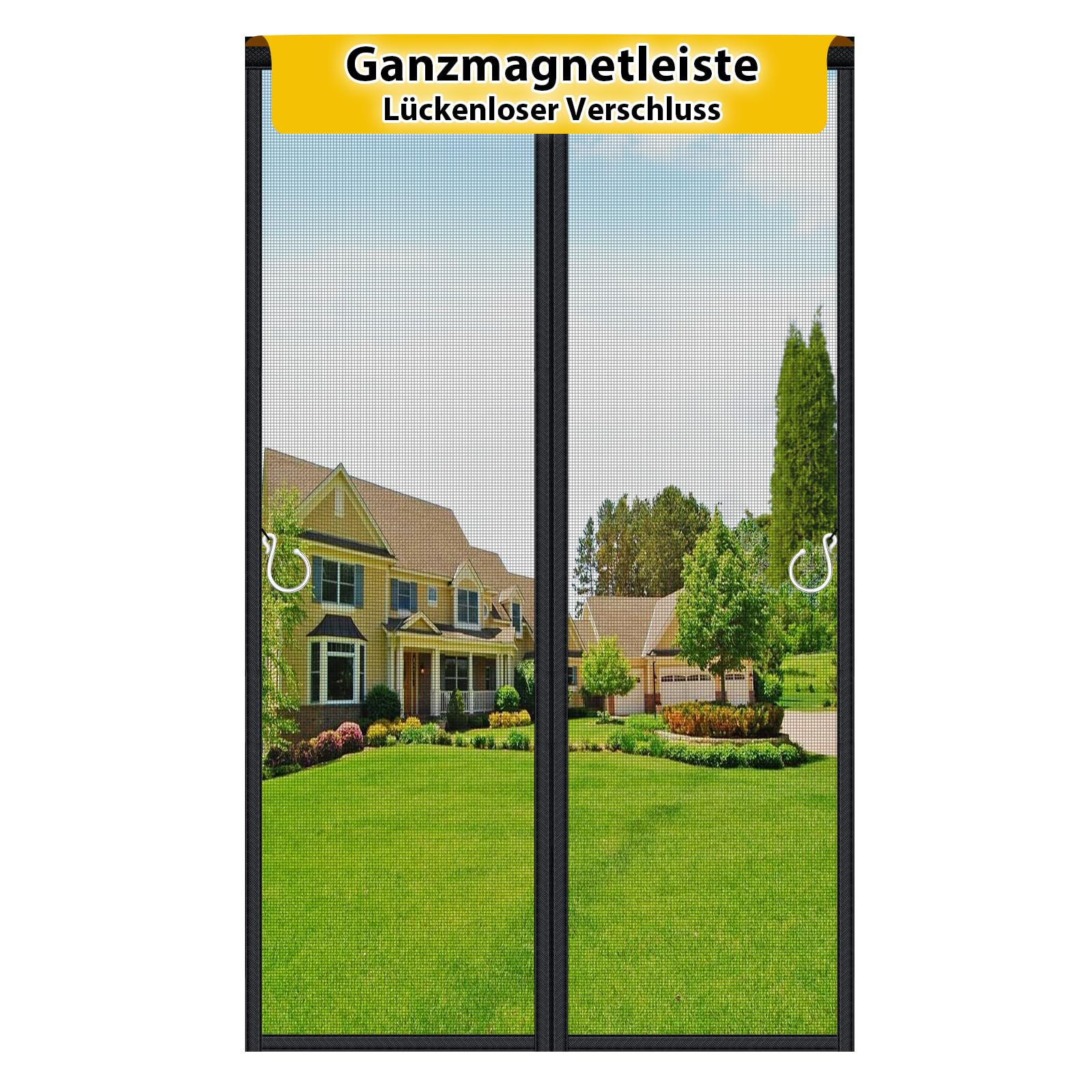 HOFUDON Fliegengitter Balkontür Magnet 90x220 cm, Ganze Durchgehender Magnetverschluss ohne Lücken für Fiberglas Fliegengitter Tür Insektenschutz ohne Bohren, Reißfest, Wetterfest, 4cm Klettband Oben