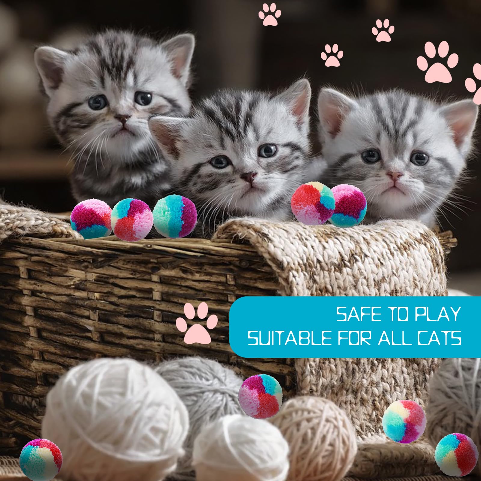 Amaxiu 20 stuks kleurrijke kattenspeelgoedbal, 3 cm kattenbal pom pom balspeelgoed, kattenbal, interactief speelgoed, trainingsbalspeelgoed voor binnenkatten, kittens, oefenen met spelen