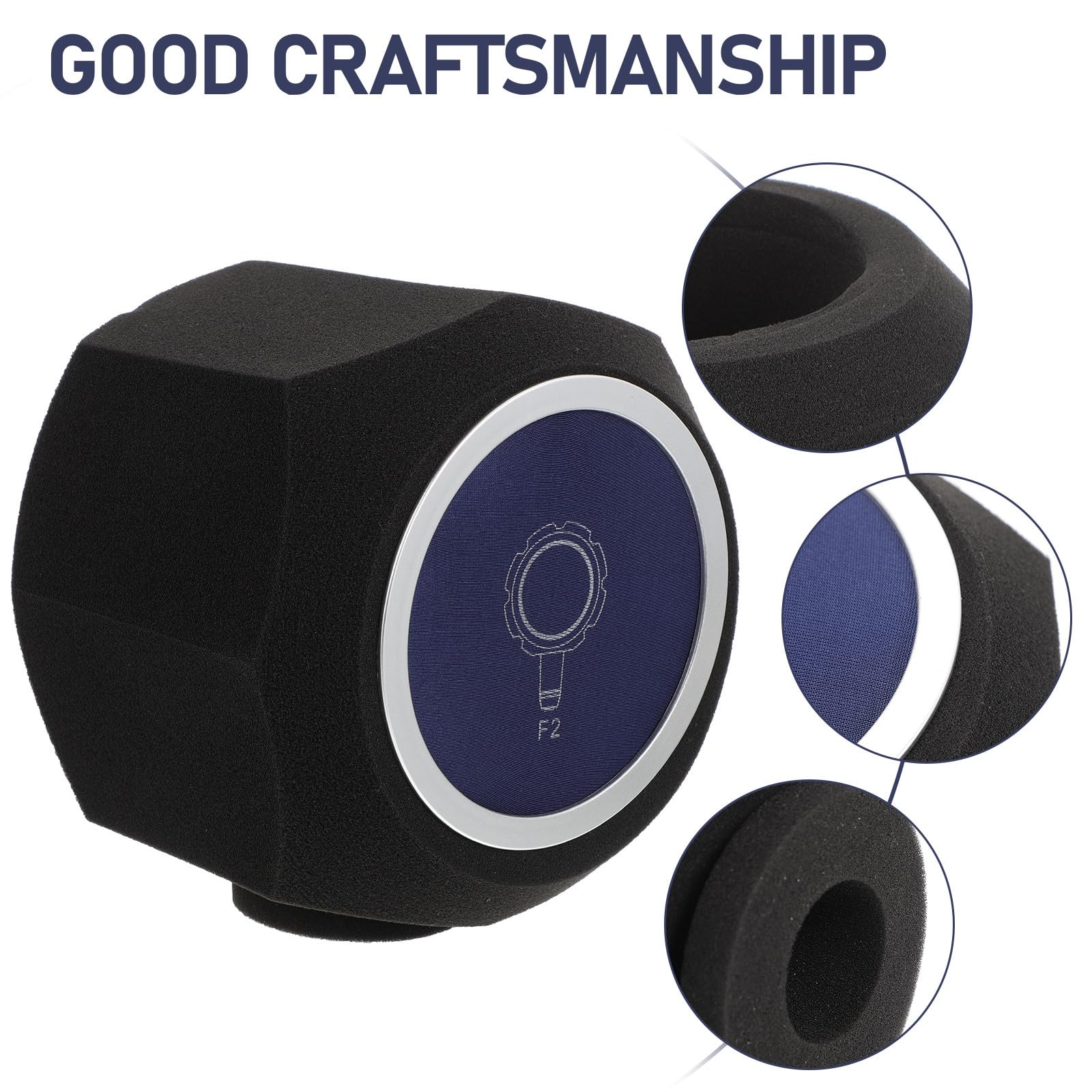 Beavorty Funda de Esponja para Micrófono Aislamiento Acústico, Cubierta Antiviento Flexible Azul Octogonal, Tamaño Compacto para Micrófonos de Grabación y Transmisión Profesional