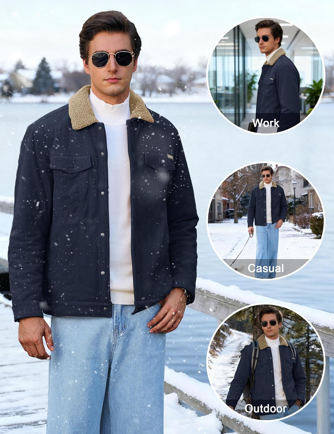 Cotrasen Men's Winter Jacket Fleece Lined Corduroy Jackets Mens Winter Coats for Work Outdoor Utility Coat with 5 Pockets
