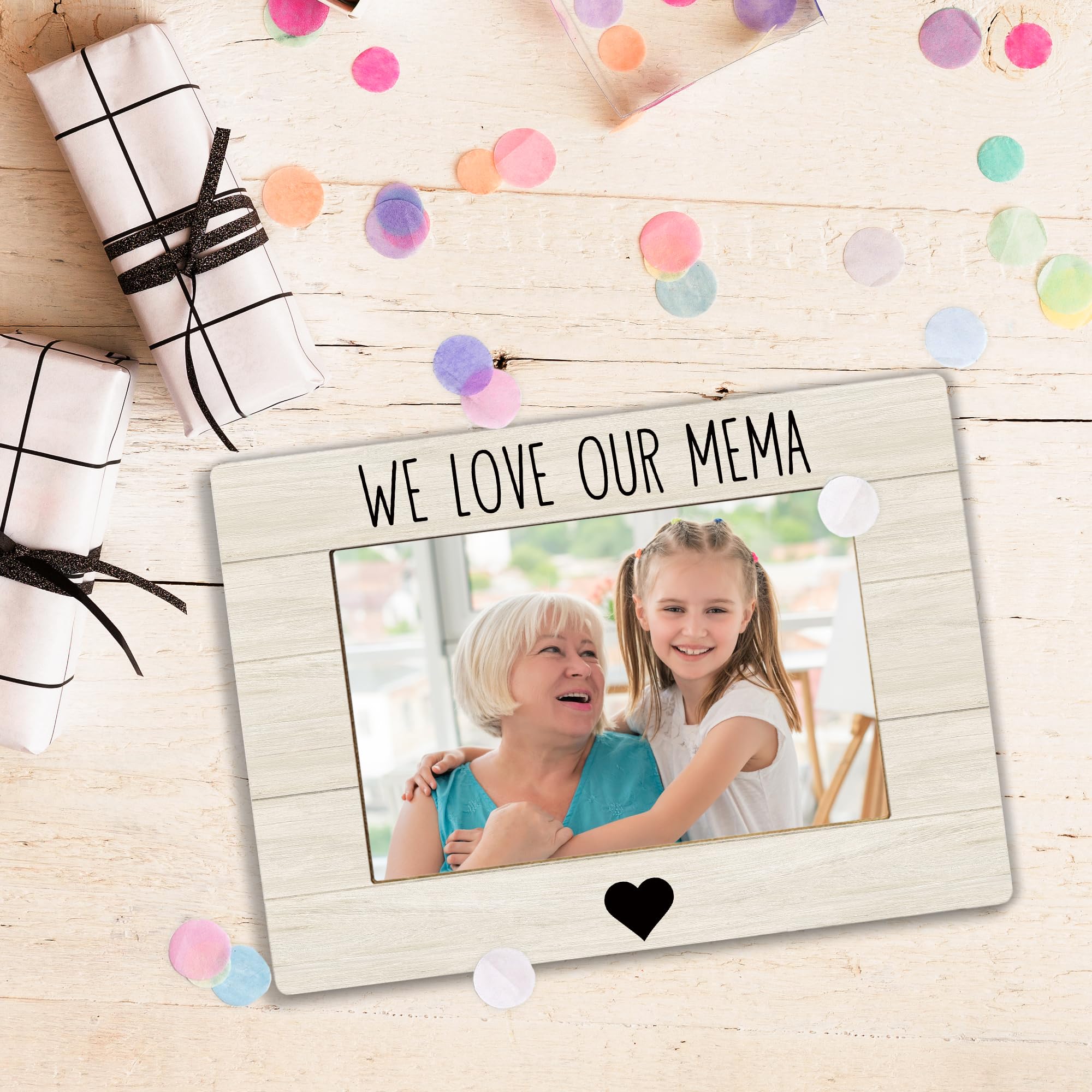 Mema Grandma Picture Frame, Mother's Day Gifts for Grandma, Grandmother Gifts from Grandkids Photo Frame 4x6, We Love Our Mema Wooden Photo Picture Frames for Desk Tabletop Decor