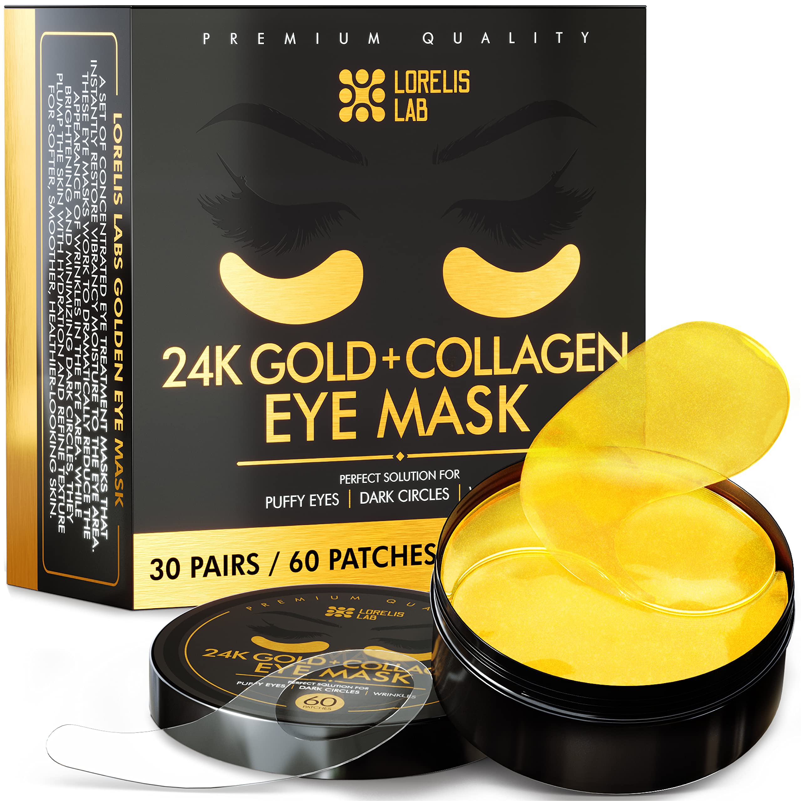 Under Eye Patches 24K Gold Under Eye Mask for Puffy Eyes, Dark