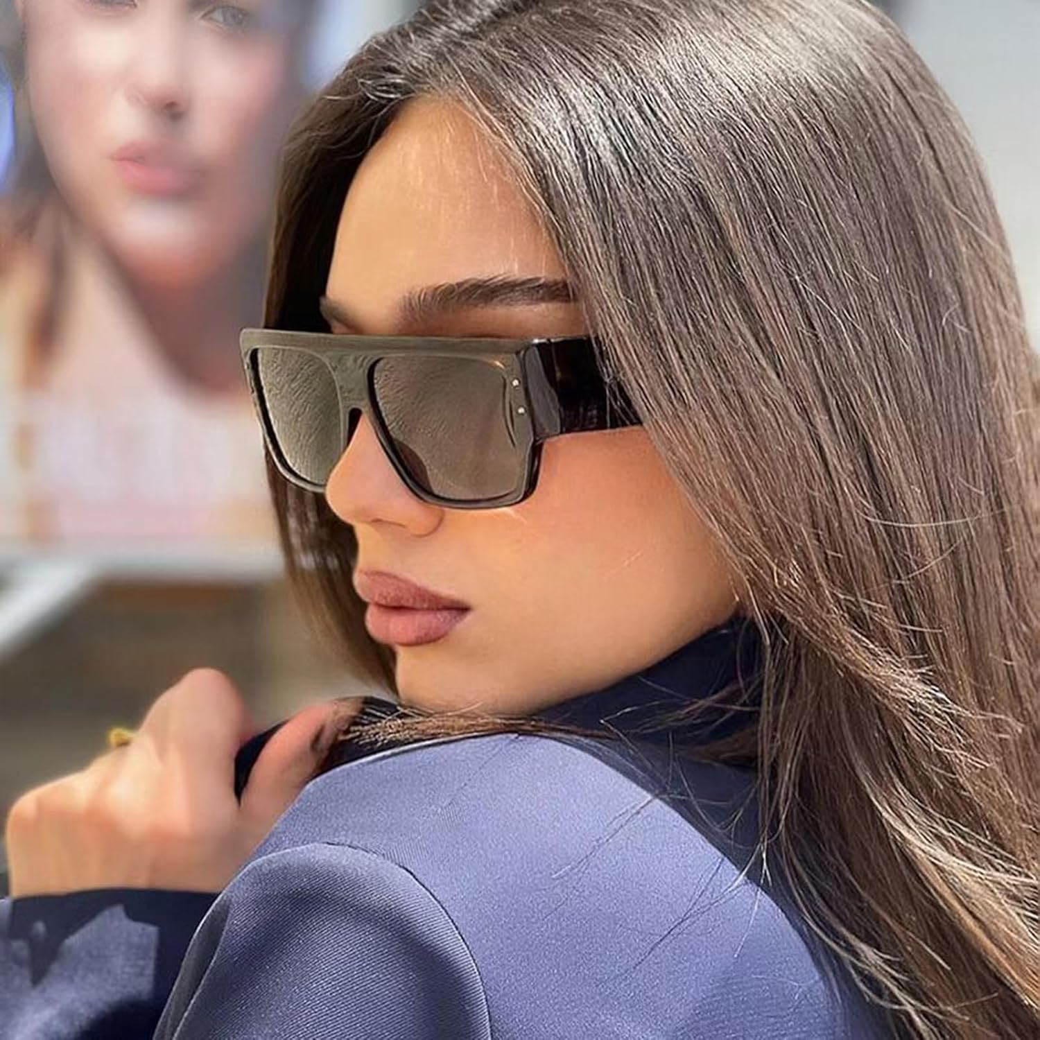 LJCZKA Trendy Square Flat Top Sunglasses Women Men Retro Thick Frame Fashion Chunky Shield Shades UV400 Protection - Image 2