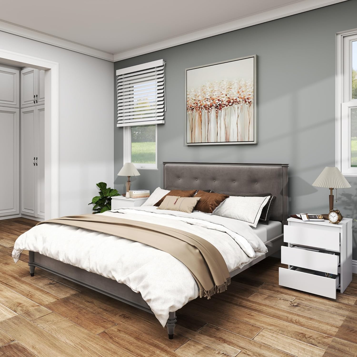 Modern Nightstand Bedside Table with 3 Drawers, End Table Sofa Side Table with Cut-Out Handle for Bedroom (1, White)