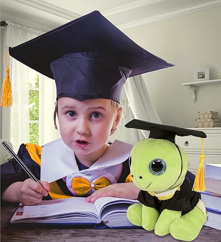 Miniatura 7 de DolliBu Sparkle Eyes - Peluche de tortuga marina verde de graduación, súper suave, vestido de peluche y gorra con borla personalizable, 10 pulgadas