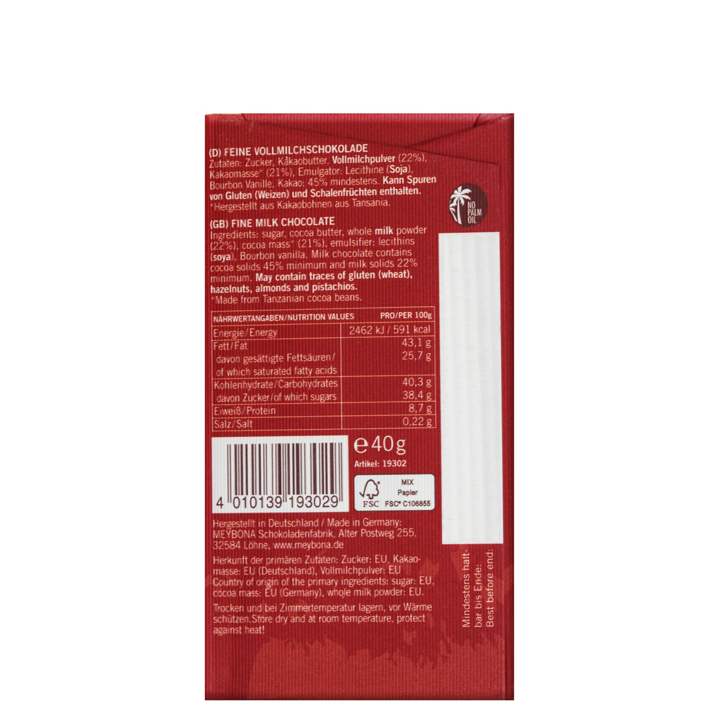Meybona Urspungs-Schokolade Vollmilch | Tanzania | 45% Kakao | 18x40g | 45% Kakao, perfekt für unterwegs, ohne Palmöl, Meybona Bean-to-Bar-Schokolade, Single Origin, Edel-Schokoladen