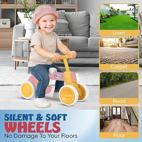 Miniatura 7 de Henry & Colin Bicicleta de equilibrio colorida para bebés de 1 a 3 años, primera bicicleta de 4 ruedas, juguete de equitación con luz colorida y