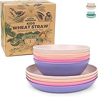 GrowForward Wheat Straw Kids Plates & Bowls Set, 8-Piece Unbreakable BPA-Free Dinnerware - Dishwasher Microwave Safe, Floral Toddler Plates