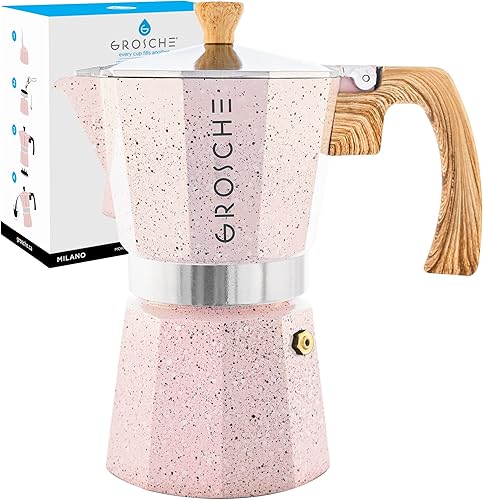 GROSCHE Milano Moka - Cafetera espresso para estufa, cafetera Greca, cafetera para estufa y cafetera espresso (rosa, 12 tazas)
