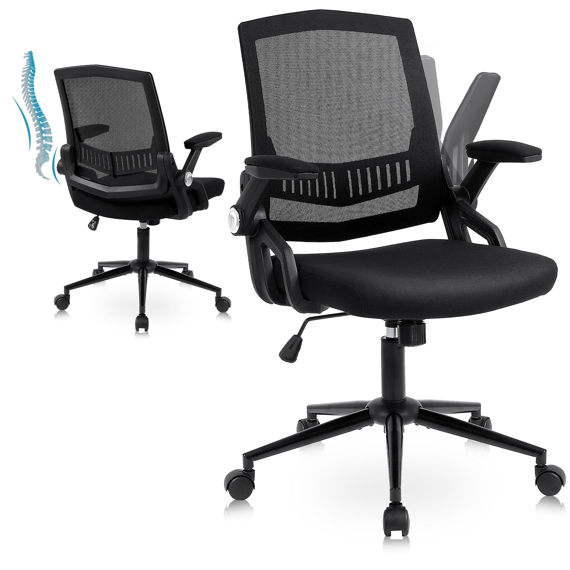 Youhauchair Silla Escritorio, Silla Oficina Ergonomica con Reposabrazos Abatibles, Sillas Escritorio con Brazo y Asiento Acolchados, Cadeira Escritorio, Silla Escritorio Juvenil para Hogar y Despacho