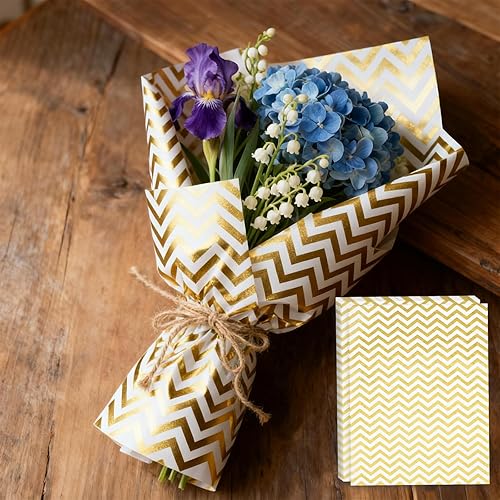 30 hojas de papel de seda dorado para manualidades, fiesta de cumpleaños, boda, decoración de vacaciones (19.7 x 27.6 pulgadas)