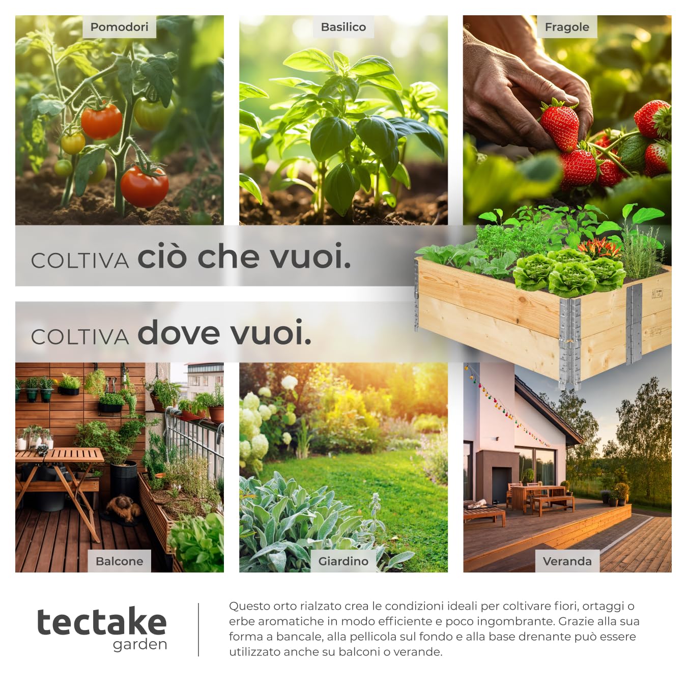 tectake® Fioriera Pieghevole, Cassoni Impilabili, Orto Rialzato, Salvaspazio, 120 x 80 x 19 cm, Montaggio Rapido, Alta Stabilità - Numero Telaio 2