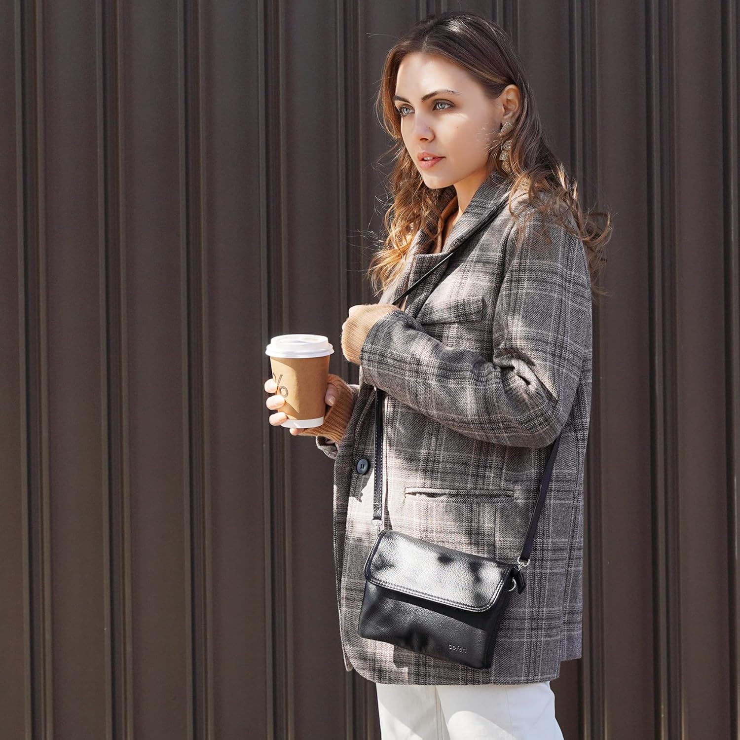 befen Genuine Leather Small Crossbody Bags for Women Cell Phone Bag Cross Body Purses,Silver Zipper - Image 2