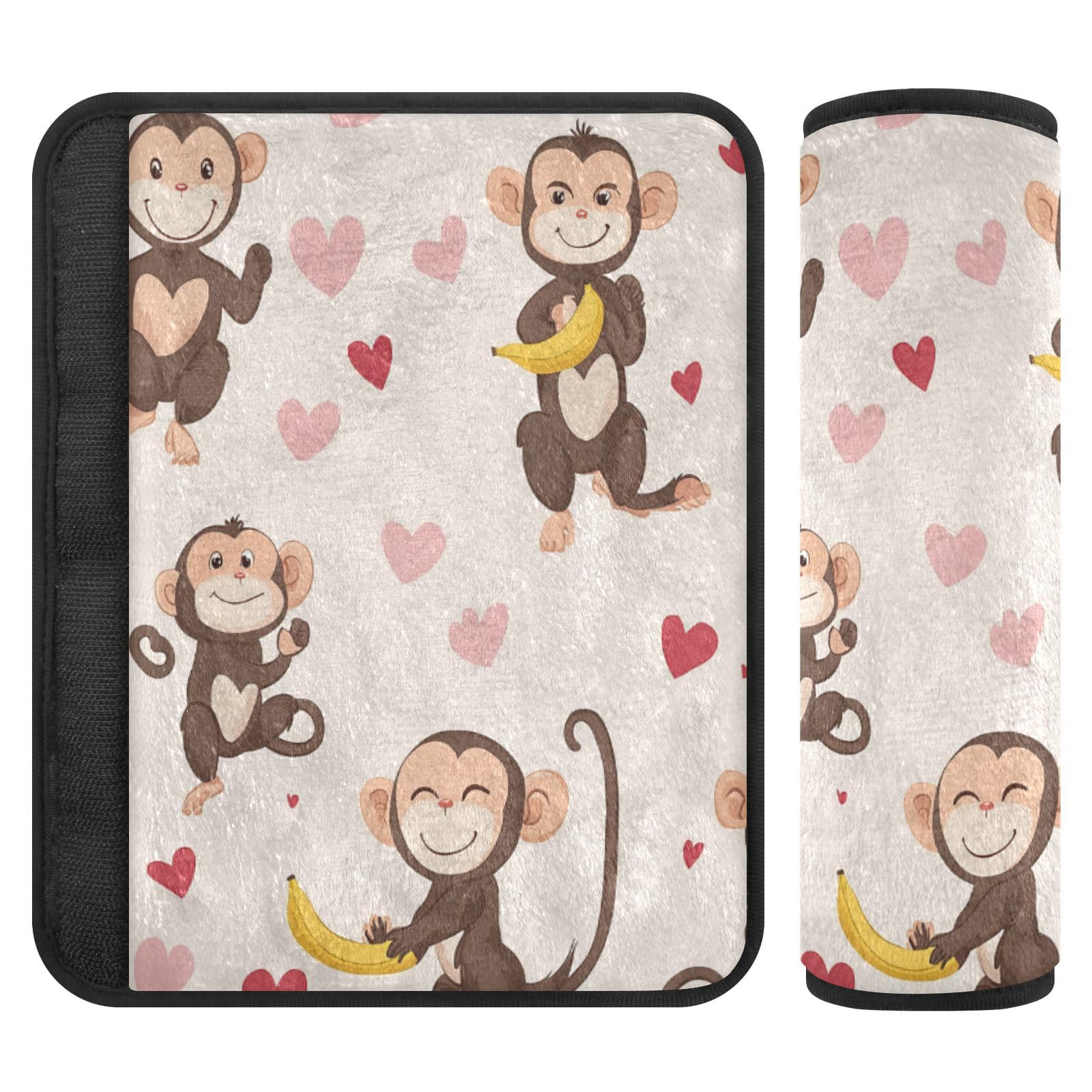 Seat Belt Covers 2 Pack Cute Animal Monkey Car Seat Strap Covers Super Soft Heart Car Seat Neck Cover for Boys Girls Adults Babies S