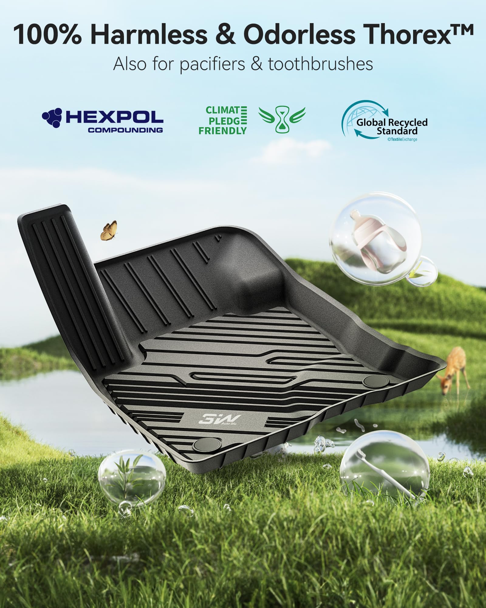 3W Floor Mats Fit for Ford Bronco Sport 2021 2022 2023 2024 2025 All Weather TPE Car Accessories — view 6