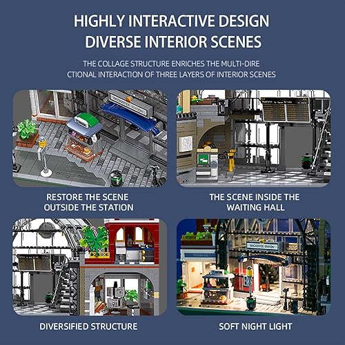 Miniatura 3 de MJDDJA Juego de bloques de construcción de estación de tren para adolescentes, juguete de construcción de estación de tren vintage, 2,649 piezas,