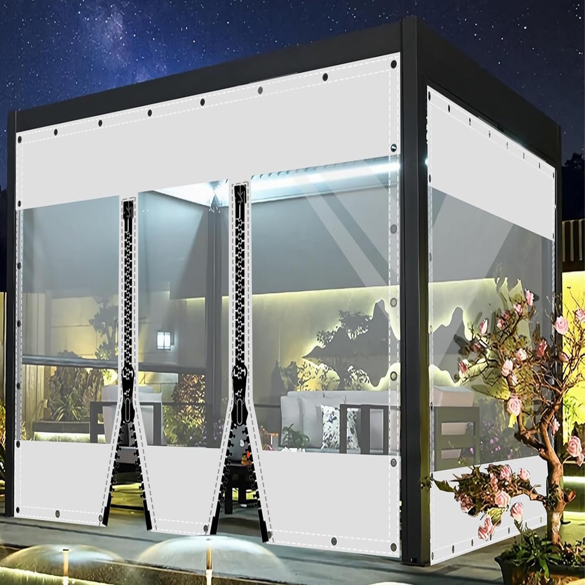 Tenda invernale per esterni, resistente alle intemperie, adattabile, 0,5 mm, per giardino, balcone, esterno, garage, terrazza, 2 x 4 m (altezza x l), colore bianco con 2 cerniere
