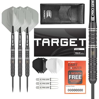 Target Darts Ares 22G/23G/24G Tungsten Steel Tip Dart Set Darts - 6 Pro Grip Shafts - 9 Pro Ultra Dart Flights - Dart Wallet - Dart Counter App Coupon Bundle