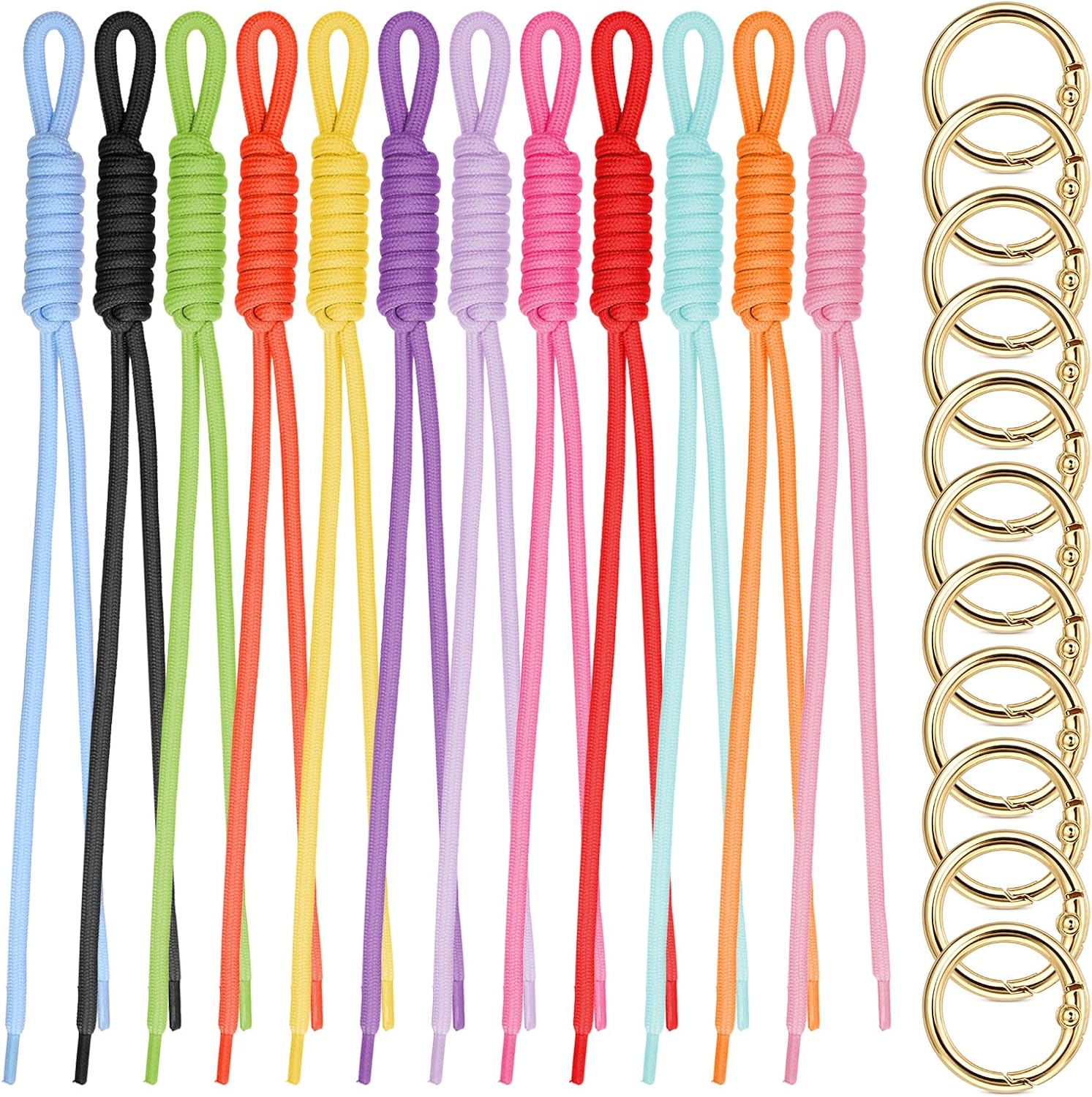12 Pcs Paracord Keychain Bag Charm Colorful Braided Rope Cord