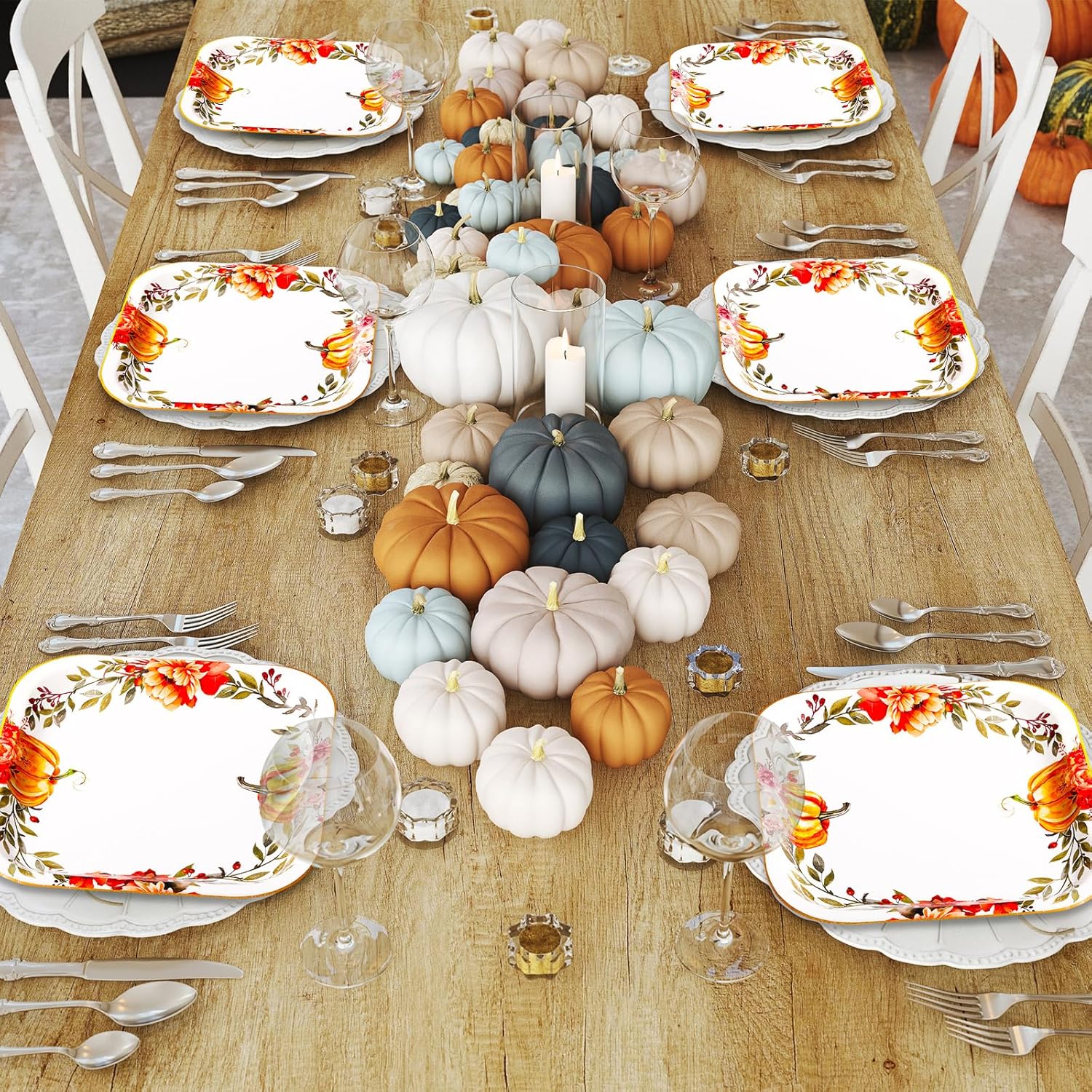 Yungyan 60 Pcs Thanksgiving Fall Pumpkin Paper Plates Disposable 9 Inch Fall Thanksgiving Dinner Pumpkin Harvest Orange Plate for Catering Events Holiday Dinning Party Supplies Favors(Classic Style)