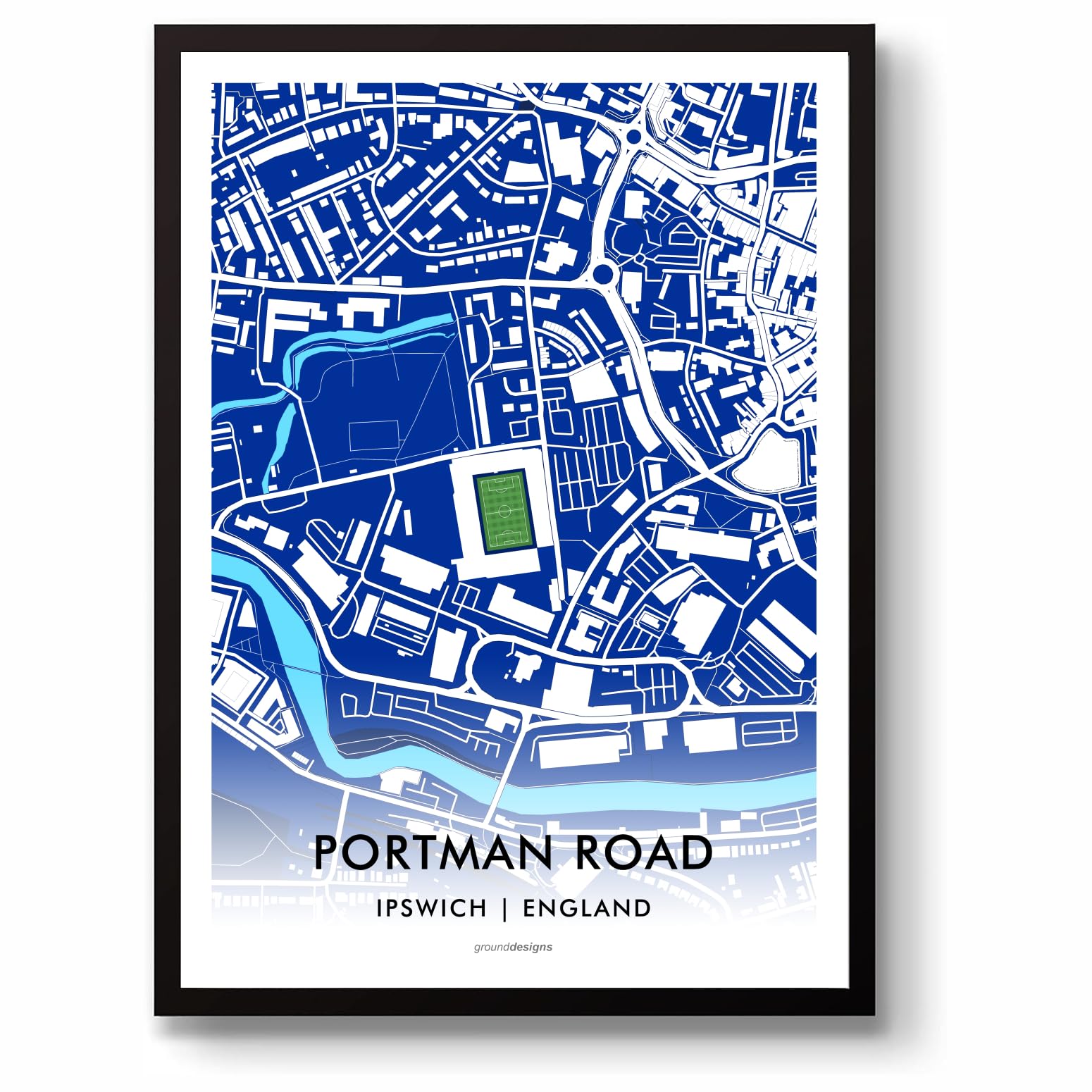 Grounddesigns Men's Blue And White Ipswich Town Football Gift Portman Road Stadium Map Unframed A3 Art Print Itfc
