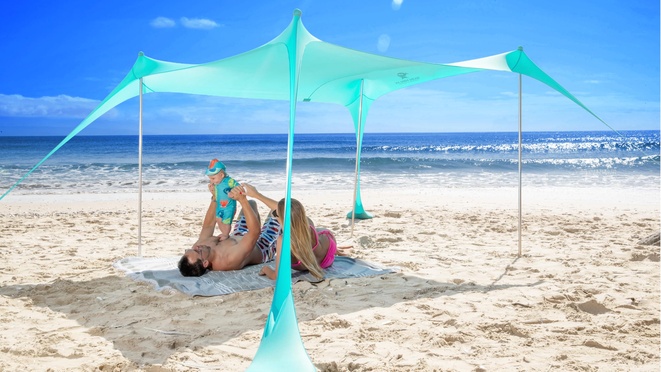 SUN NINJA Beach Tent Sun Shelter, Beach Shade Canopy with UPF50+ Protection