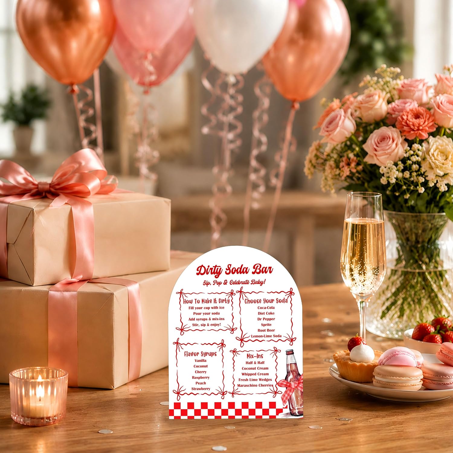 Dirty Soda Bar Supplies Recipe Wood Tabletop Sign, Dirty Soda Drink Station Table Decor Sign with Stand for Bridal Shower Baby Shower Birthday Party 8 x 10 Inches image 5