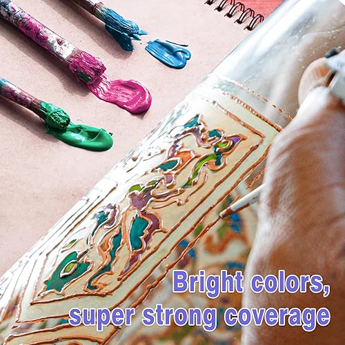 Miniatura 4 de Colorful Juego de pintura de vidrio con 6 pinceles, 1 paleta, kit de pintura de esmalte acrílico impermeable de 24 colores para niños a artes en