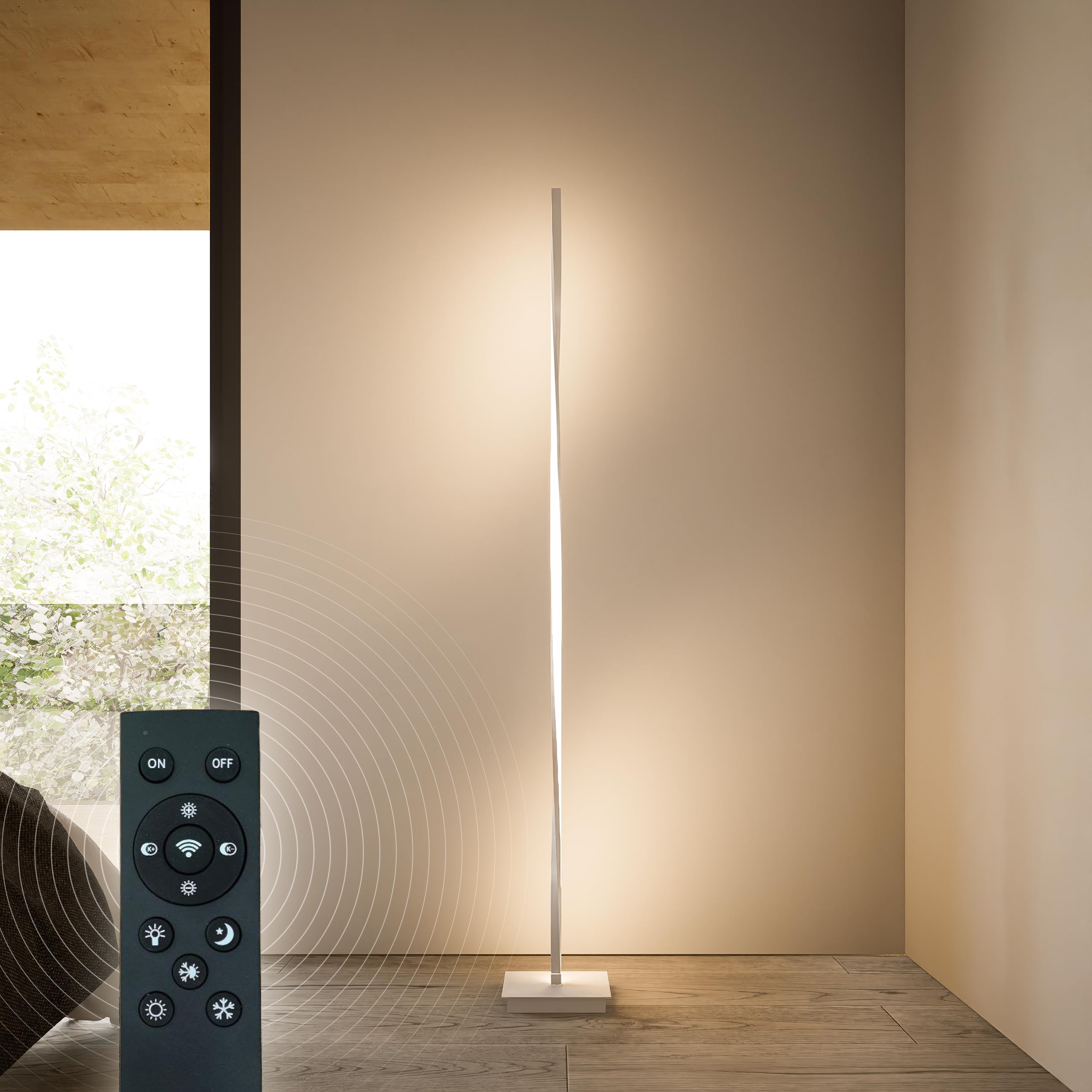 BESTY HOME Modern Floor Lamp Twisted LED with Remote Control for Living Room Bright Lighting, 140cm Tall Light for Bedrooms, Offices - Dimmable, Contemporary Indoor Pole Lamp (White, 140 CM) — image 1